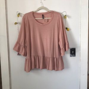 Pink peplum crop top with ruffle sleeve
